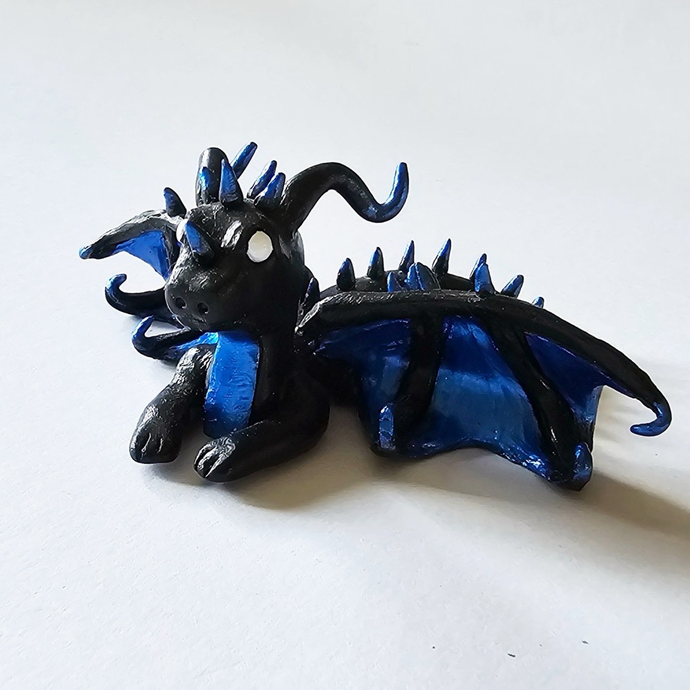 💜 Handmade Metallic Blue Dragon Figurine